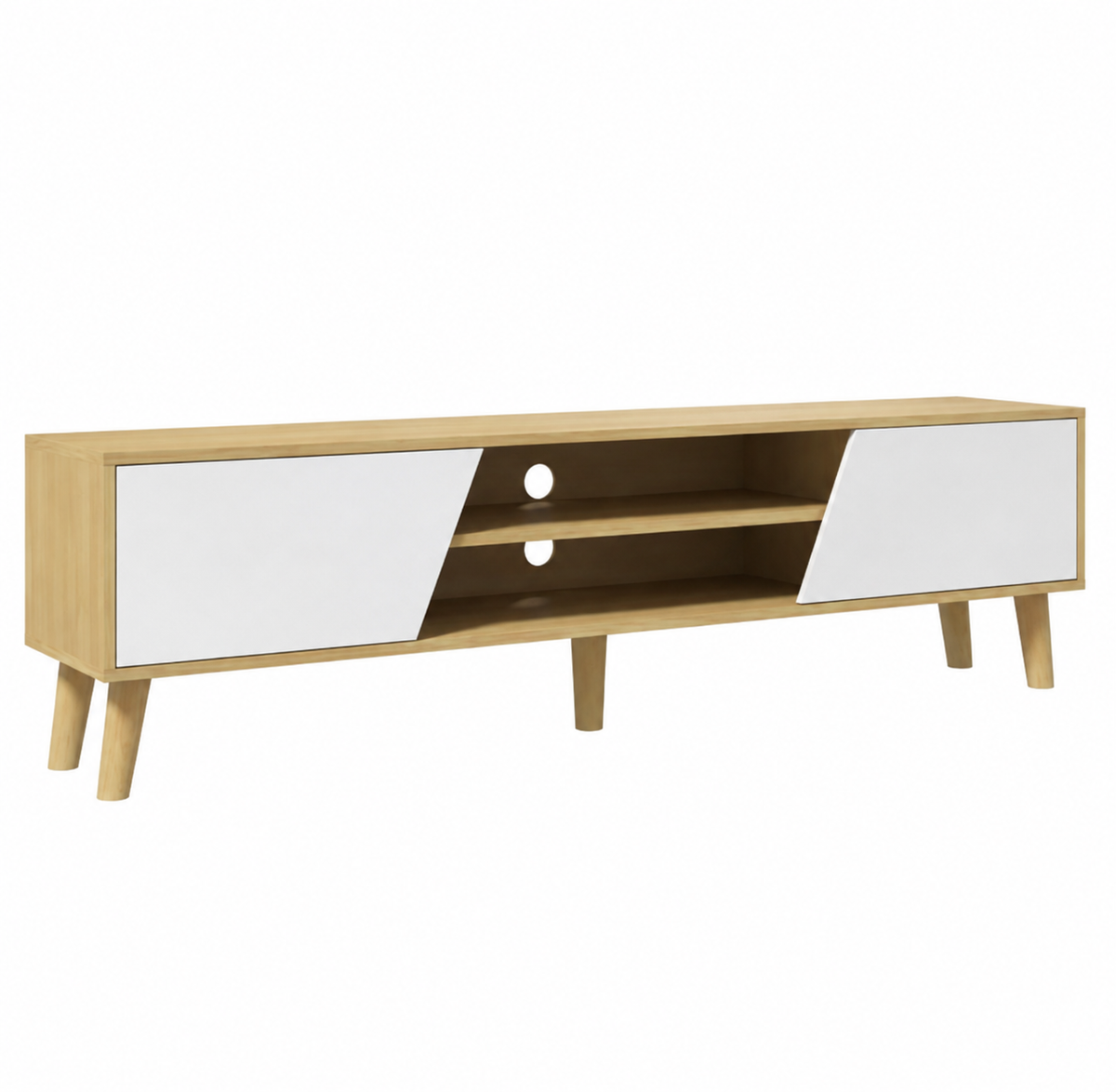 Meuble TV 150 cm 2 portes pieds bois