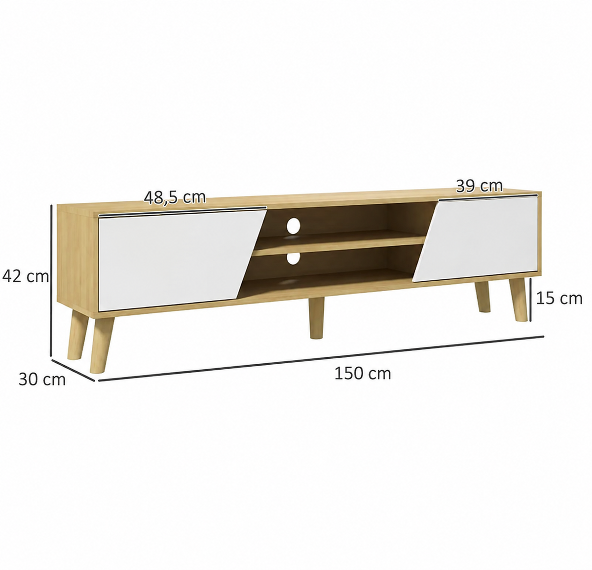 Meuble TV 150 cm 2 portes pieds bois — vue 5