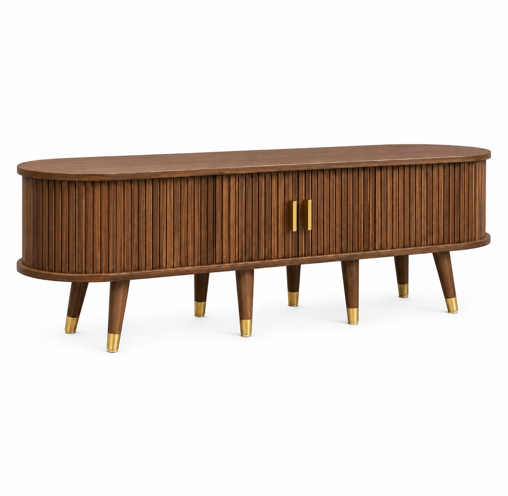 Meuble TV 175 cm portes coulissantes cannage - Noyer — vue 2