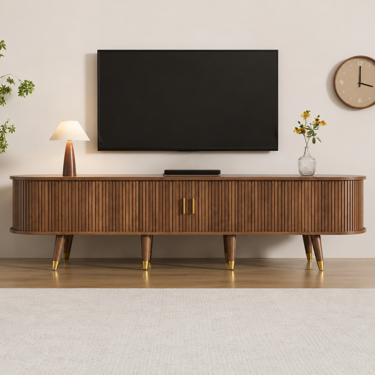 Meuble TV 175 cm portes coulissantes cannage - Noyer — vue 4