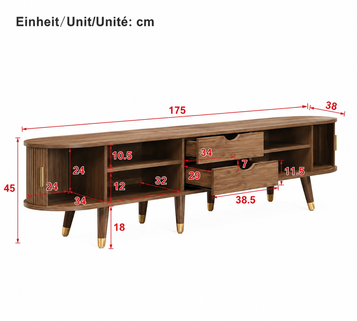 Meuble TV 175 cm portes coulissantes cannage - Noyer — vue 5