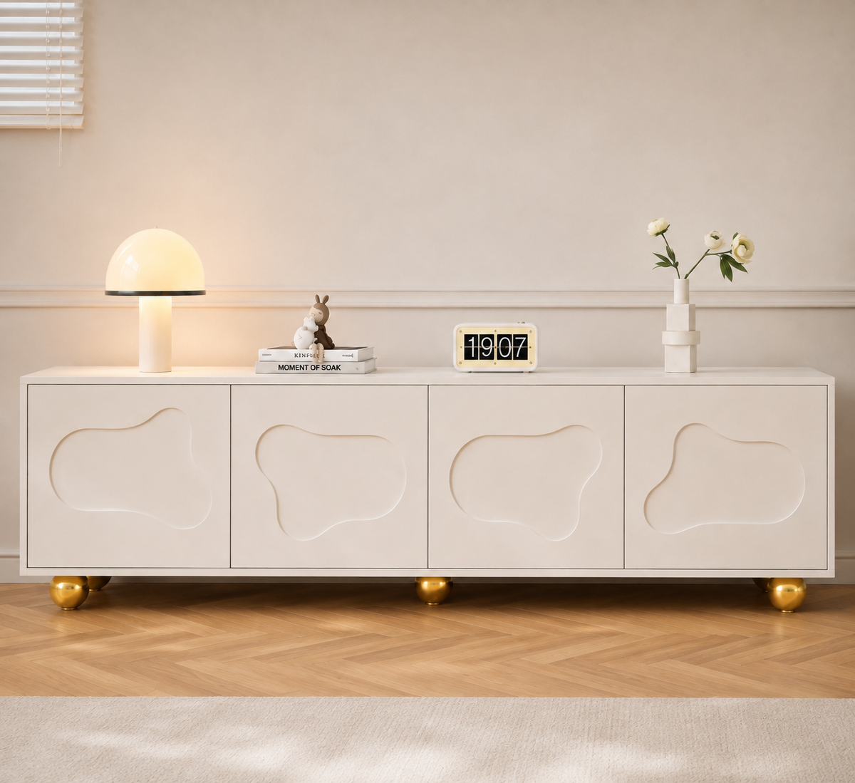 Meuble TV 180 cm 2 armoires sur pieds - Blanc — vue 