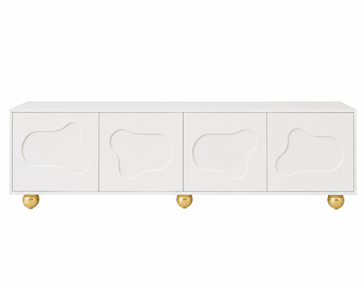 Meuble TV 180 cm 2 armoires sur pieds - Blanc — vue 0