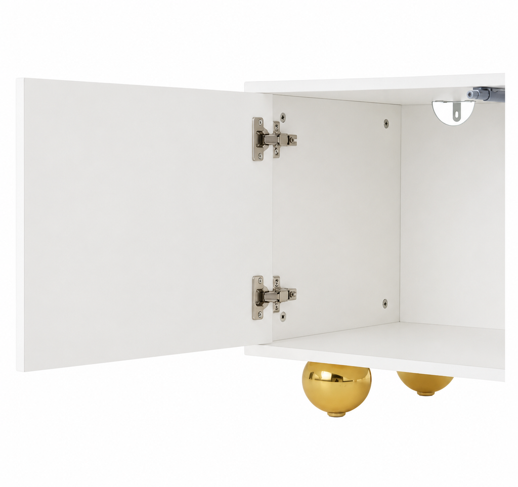 Meuble TV 180 cm 2 armoires sur pieds - Blanc — vue 4