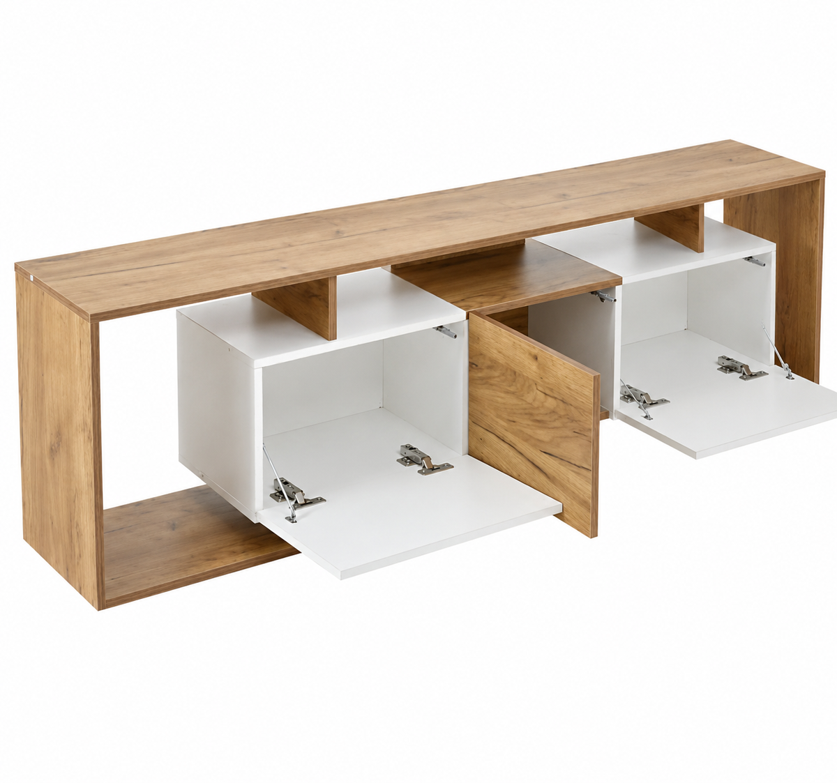 Meuble TV 180 cm 3 portes - Blanc et bois naturel — vue 4