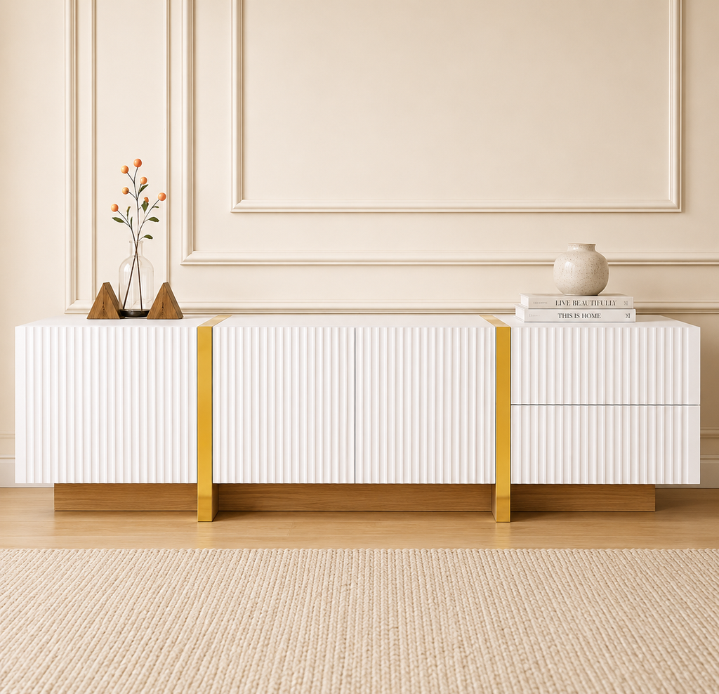 Meuble TV 190 cm 2 tiroirs 3 portes — vue 