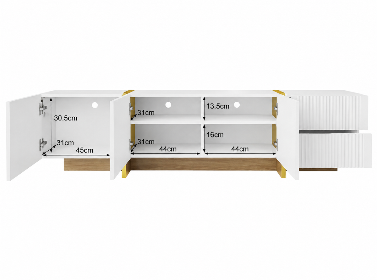 Meuble TV 190 cm 2 tiroirs 3 portes — vue 5