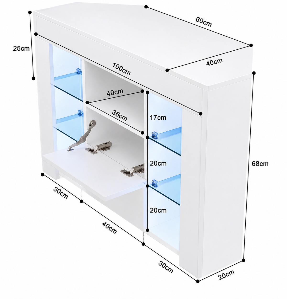 Meuble TV d'angle 100 cm avec LED — vue 4