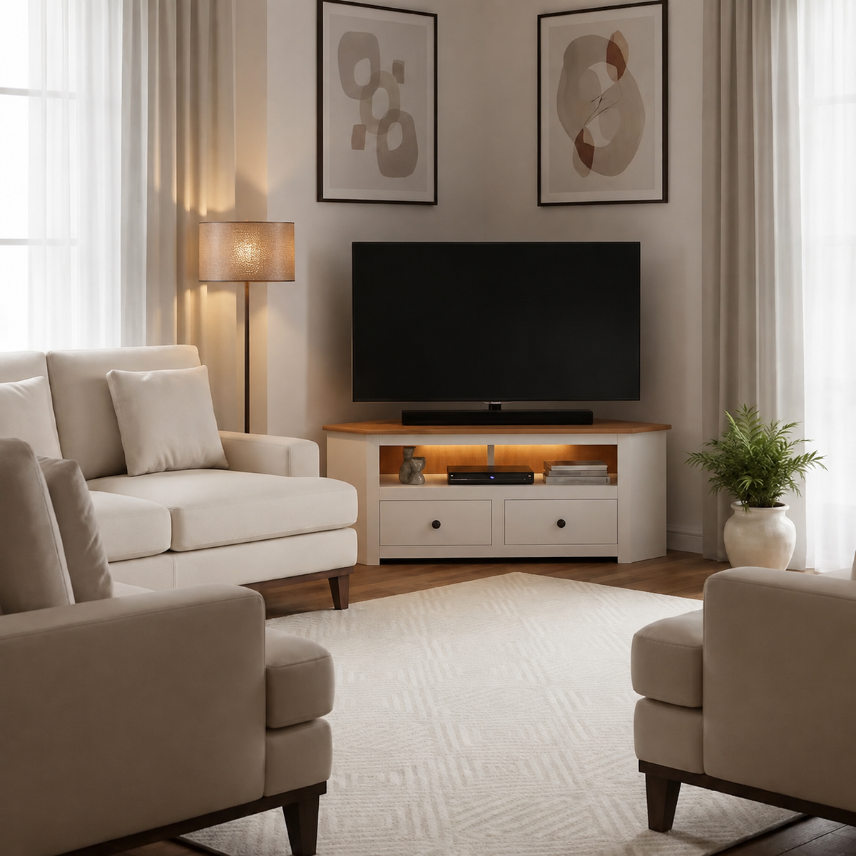 Meuble TV d'angle en pin massif