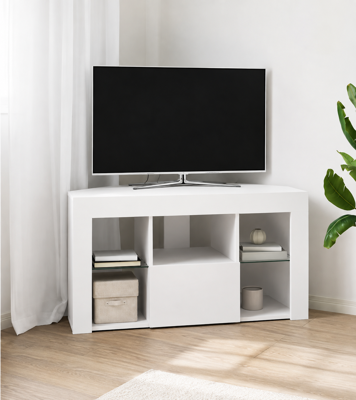 Meuble TV d'angle mural avec éclairage LED