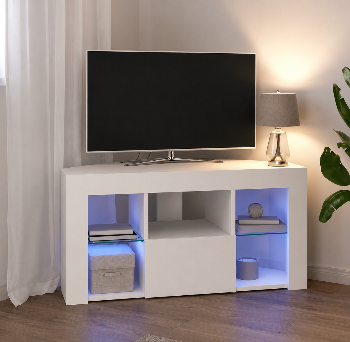 Meuble TV d'angle mural avec éclairage LED — vue 2