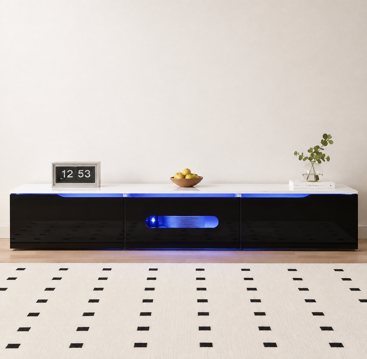 Meuble TV mural 180 cm haute brillance avec LED — vue 1