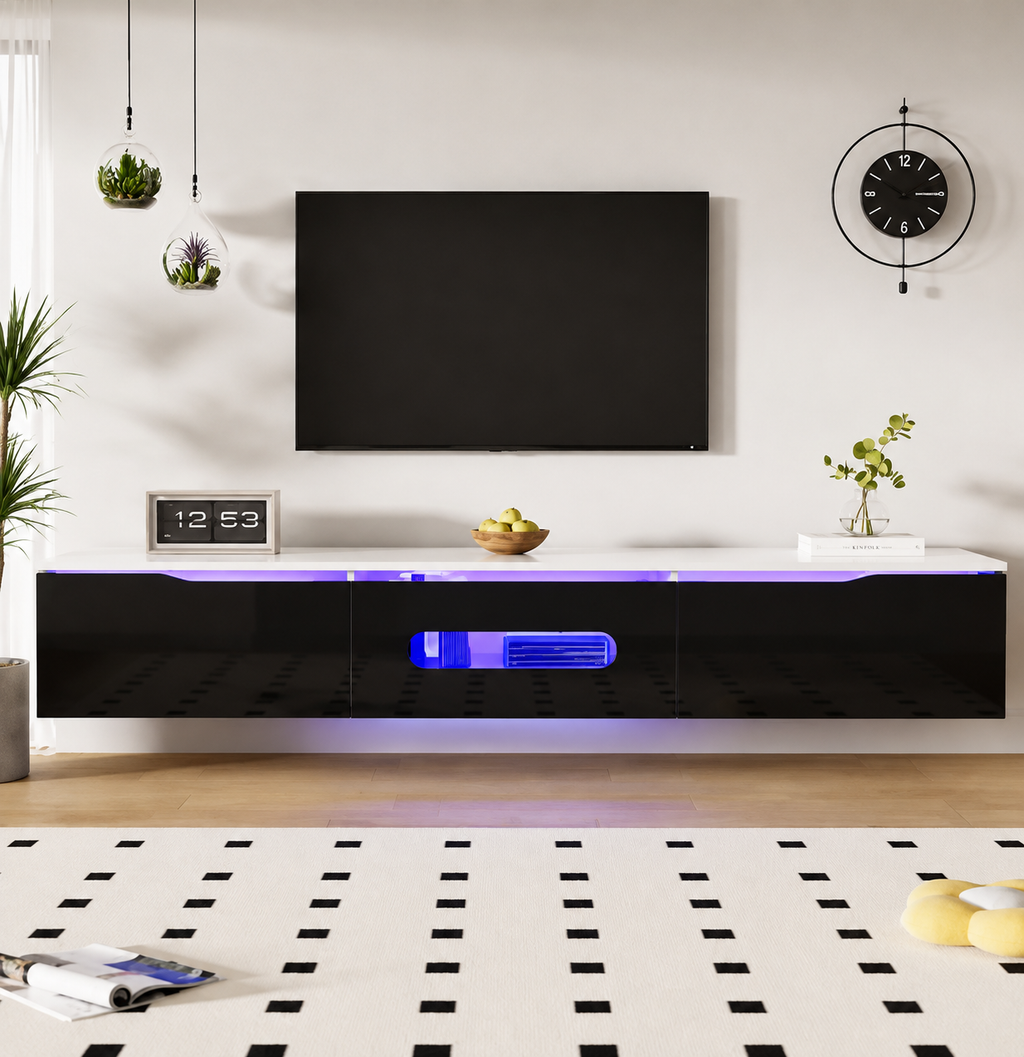 Meuble TV mural 180 cm haute brillance avec LED — vue 4
