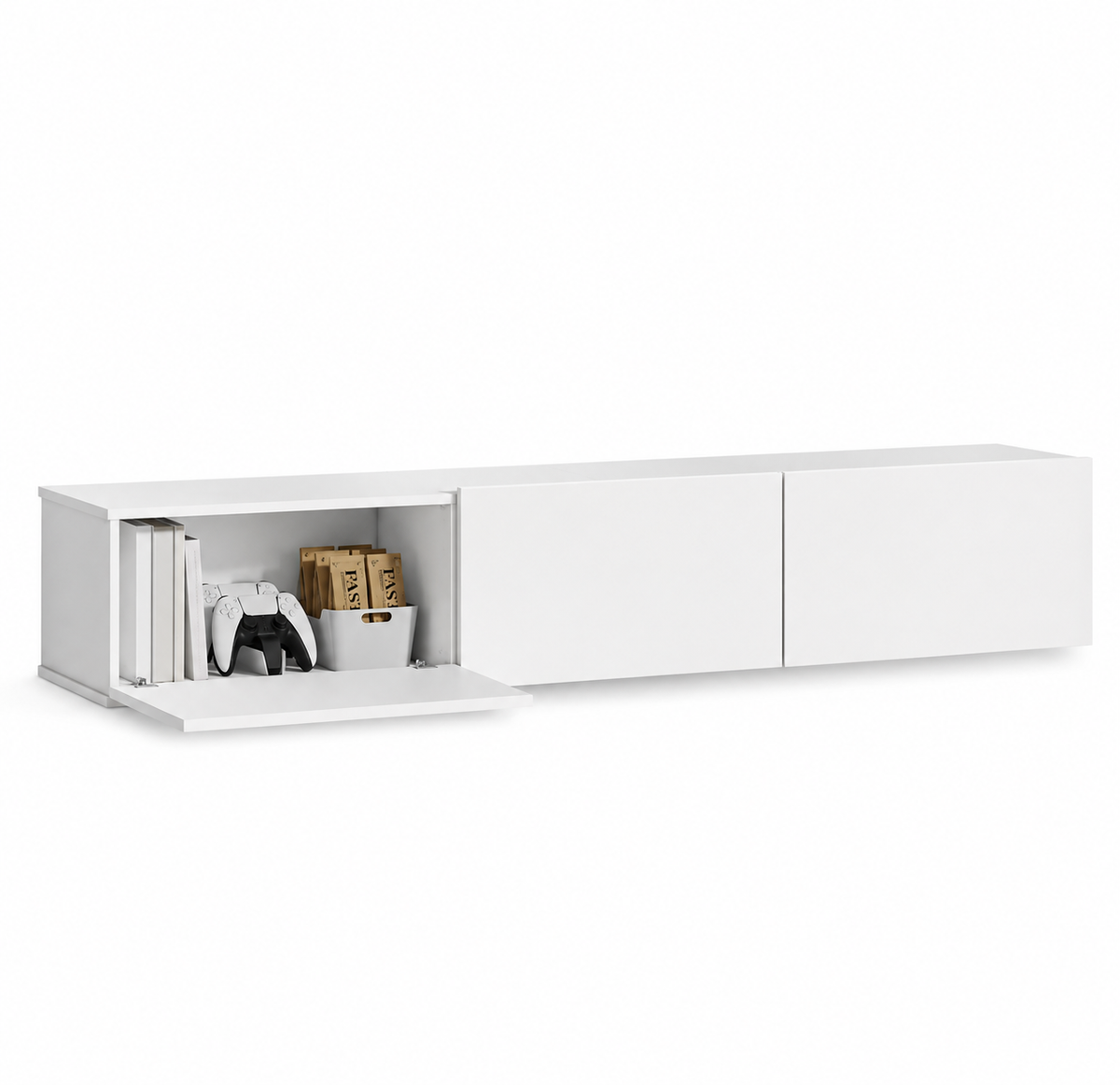 Meuble TV suspendu 180 cm 3 portes rabattables