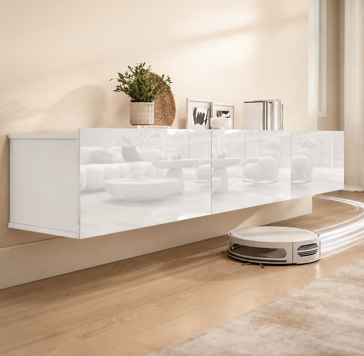 Meuble TV suspendu 180 cm 3 portes rabattables — vue 4
