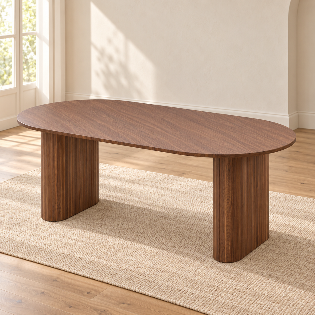Table à manger ovale Ovalis 180 cm — bois massif teinté noyer, 2 finitions — produit seul dans un intérieur de maison
