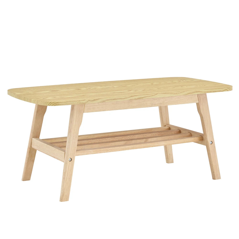 Table basse Deux Niveaux 100 cm — bois clair et tablette basse pleine – finition Natural Wood