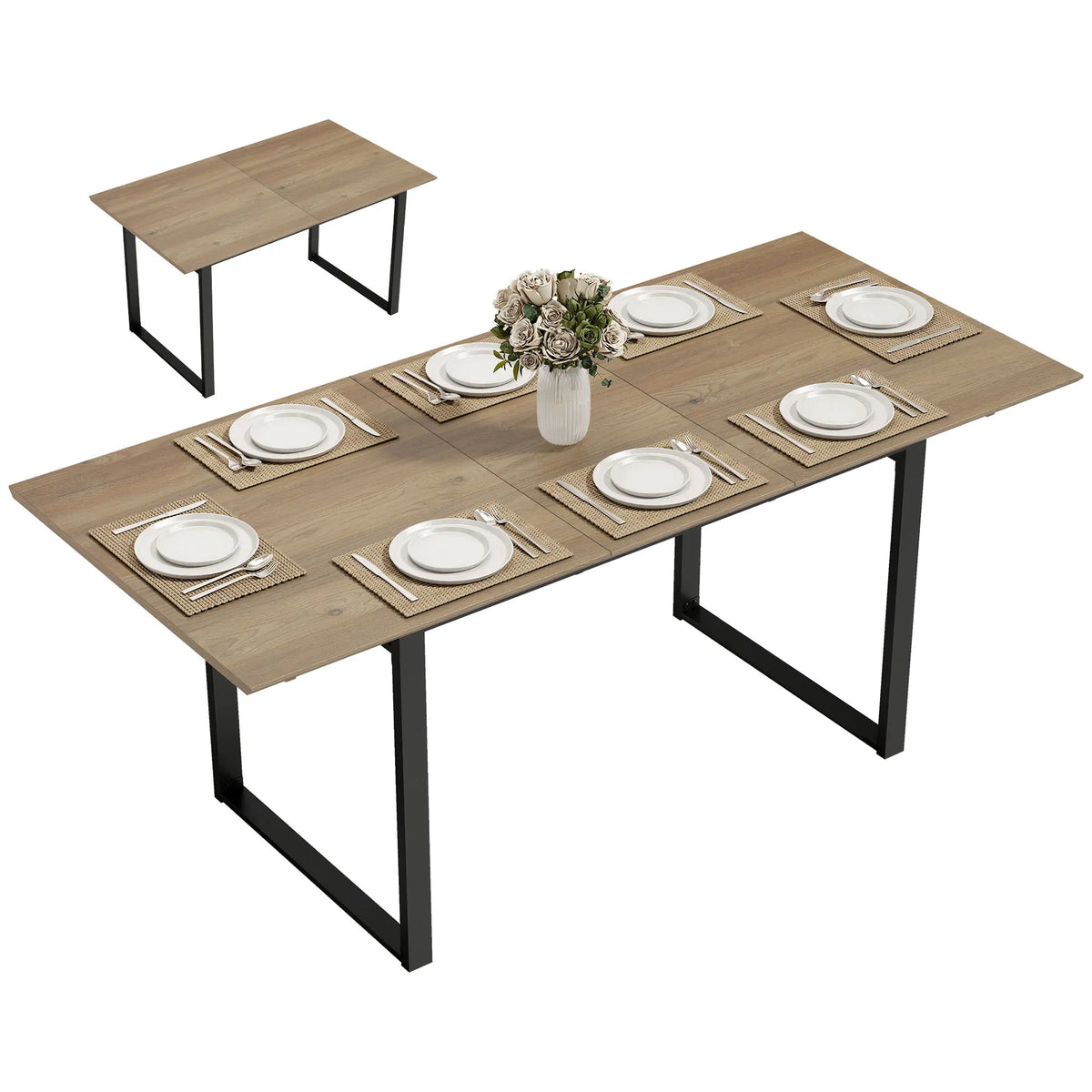 Table à manger extensible Saumur 140/180 cm — plateau effet chêne et piètement métal noir – vue produit