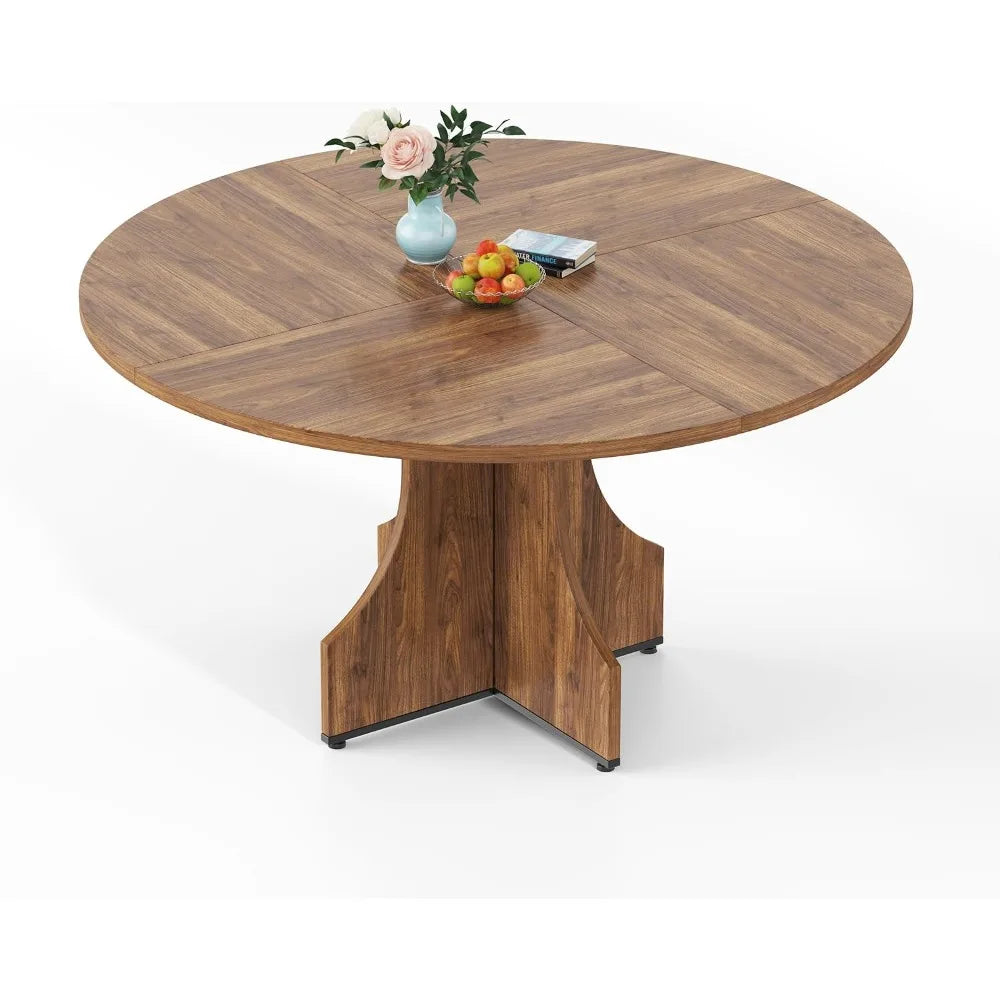 Table à manger ronde Croisel 120 cm — bois teinte miel et piétement central en X – vue produit