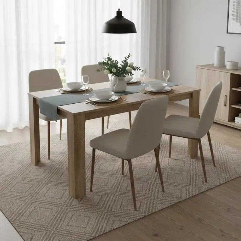 Table à manger Chêne 140 cm — bois massif, plateau à ceinture et pieds droits – finition Brun