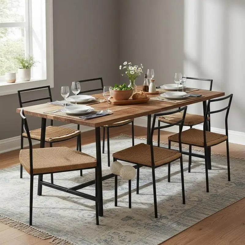 Table à manger Mangaro 160 cm — manguier massif et piètement métal noir – finition Brun