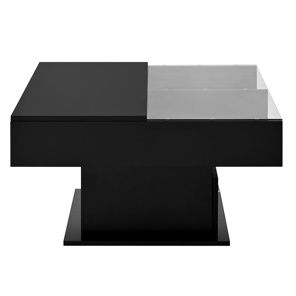 Table basse relevable carrée noir brillant avec LED 78 cm – finition (N621P314469S) Black + Particle Board