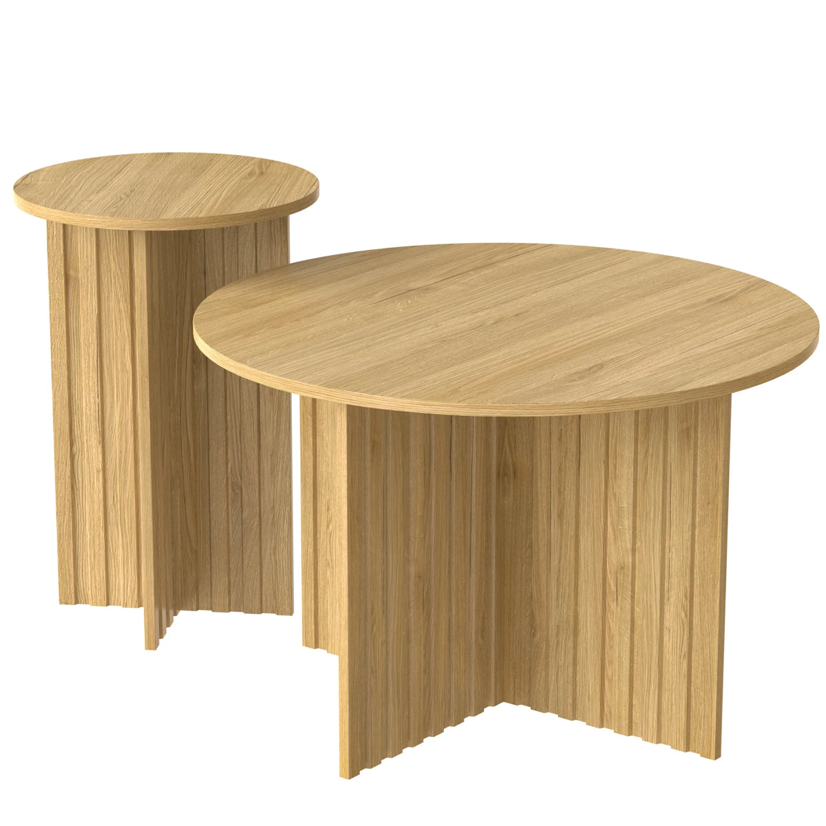 Tables basses gigognes rondes scandinaves en bois Ø76 + Ø76 cm – finition (N621P324479W) Natural + MDF + Particle Board