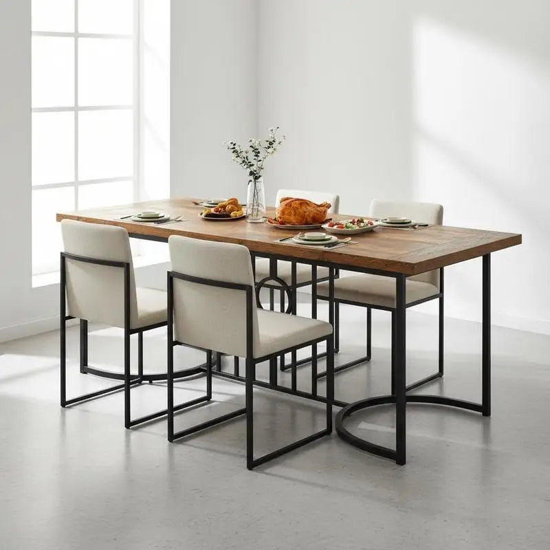 Table à manger Ombrée 180 cm — plateau effet bois brun rustique et piètement métal noir – finition FXCCCF9KD86BO0