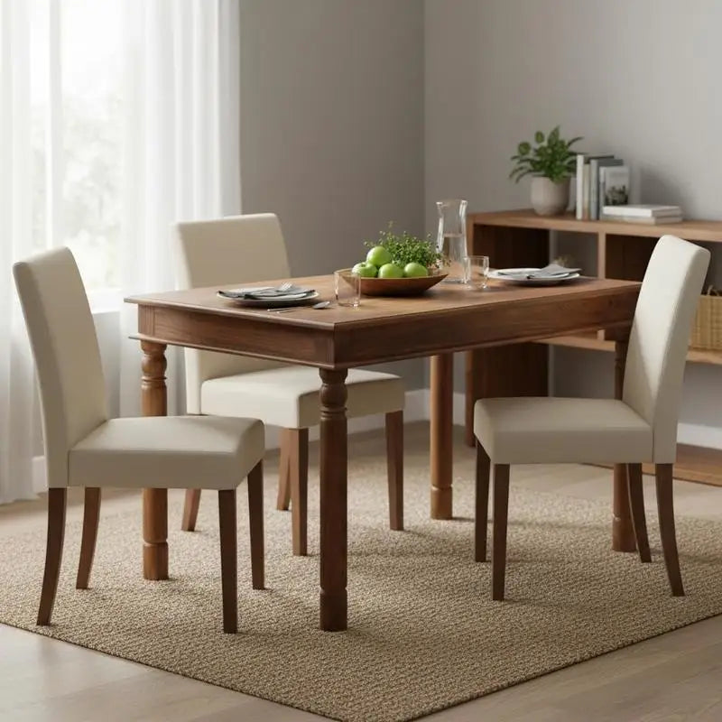 Table à manger Acacio 120 cm — acacia massif, piètement bois – finition Brun