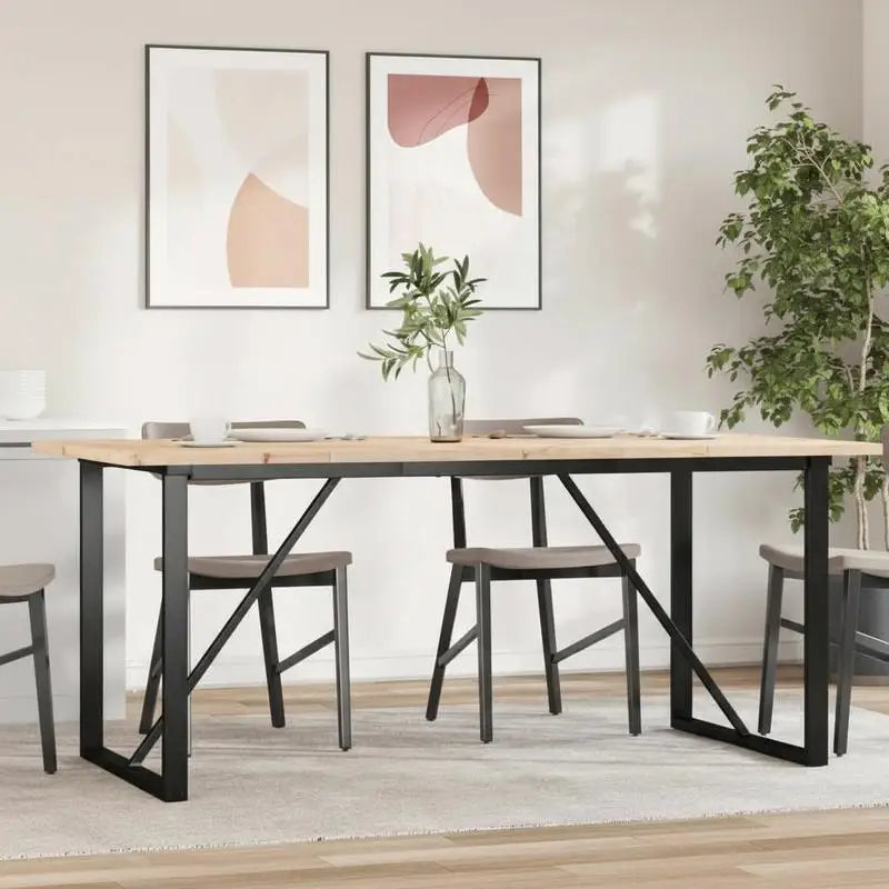 Table à manger industrielle Forgeat 180 cm — pin massif et piètement acier noir en O – finition Vert armée
