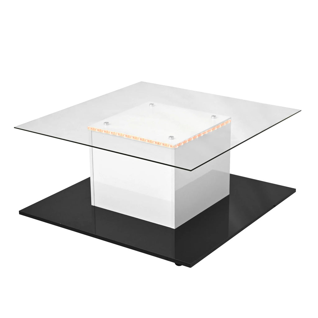 Table basse carrée blanc brillant et verre 80 cm – finition (WF316445WAA)White+Black+Particle Board