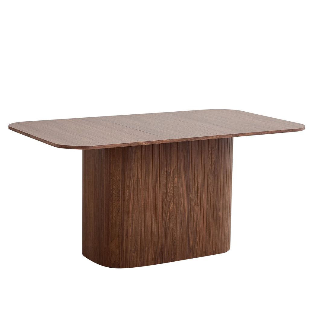 Table à manger Ondulis 140 cm — bois massif teinte noyer, base ondulée cannelée – finition Dark Wood Color