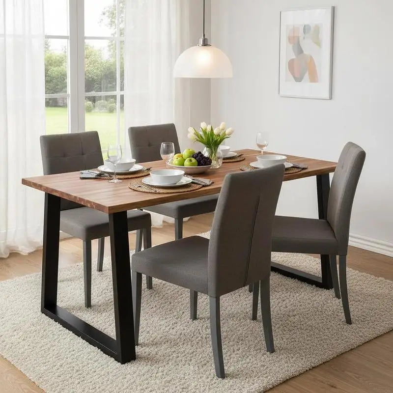 Table à manger Acacio 180 cm — acacia massif bord naturel et piètement métal noir – finition Brun