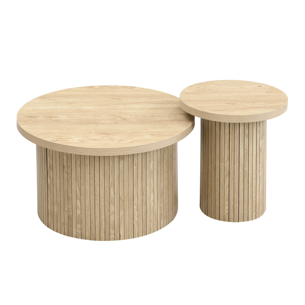 Tables basses gigognes rondes en lattes de bois naturel Ø66 + Ø1 cm – finition (N621P196420N) Natural+MDF