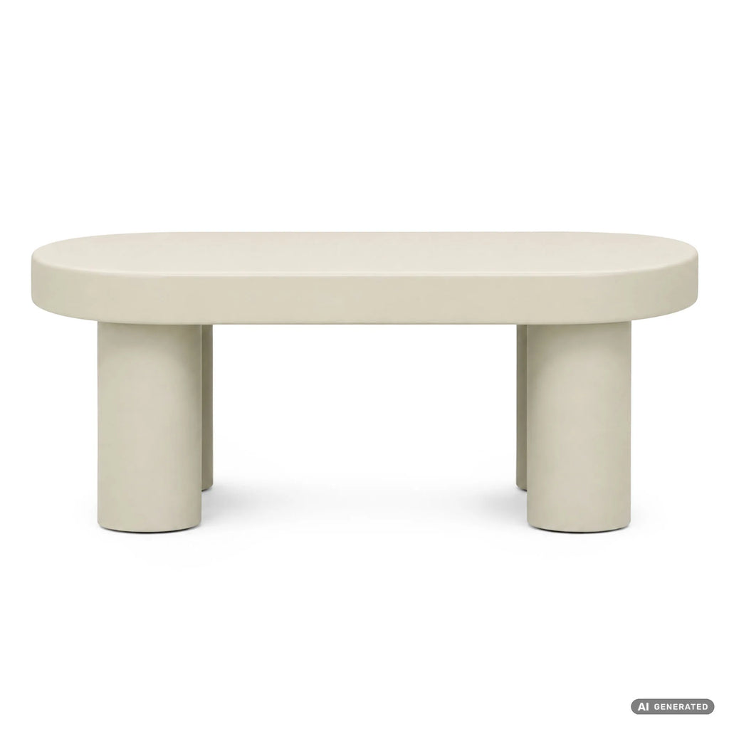 Table basse ovale japandi 85 cm crème – pieds cylindriques – vue produit