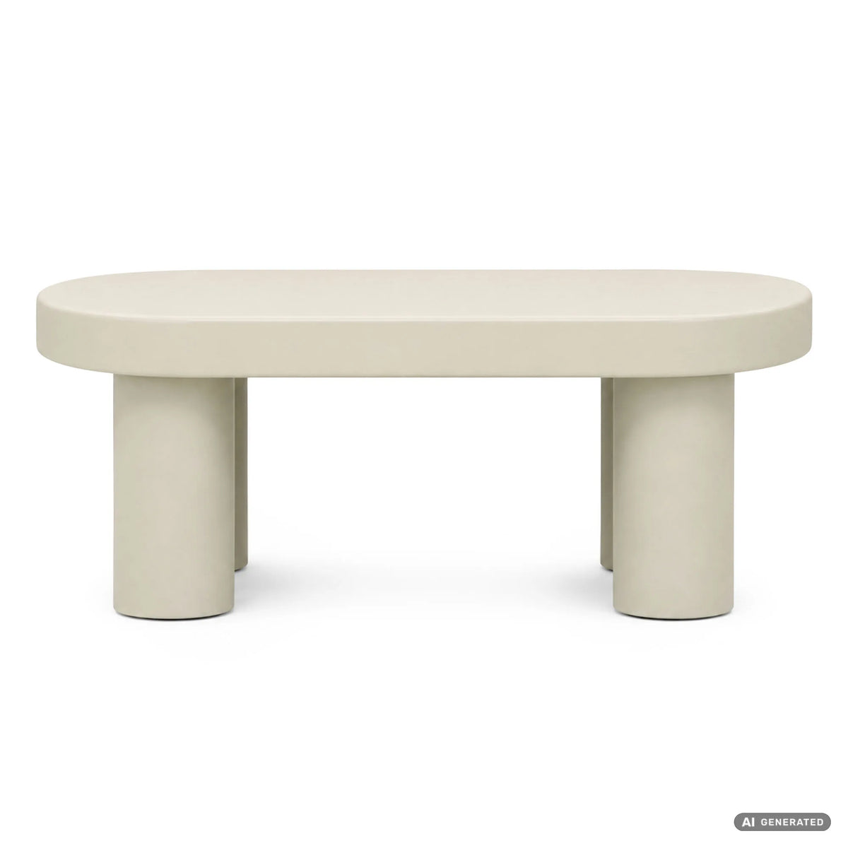 Table basse ovale japandi 85 cm crème – pieds cylindriques – vue produit