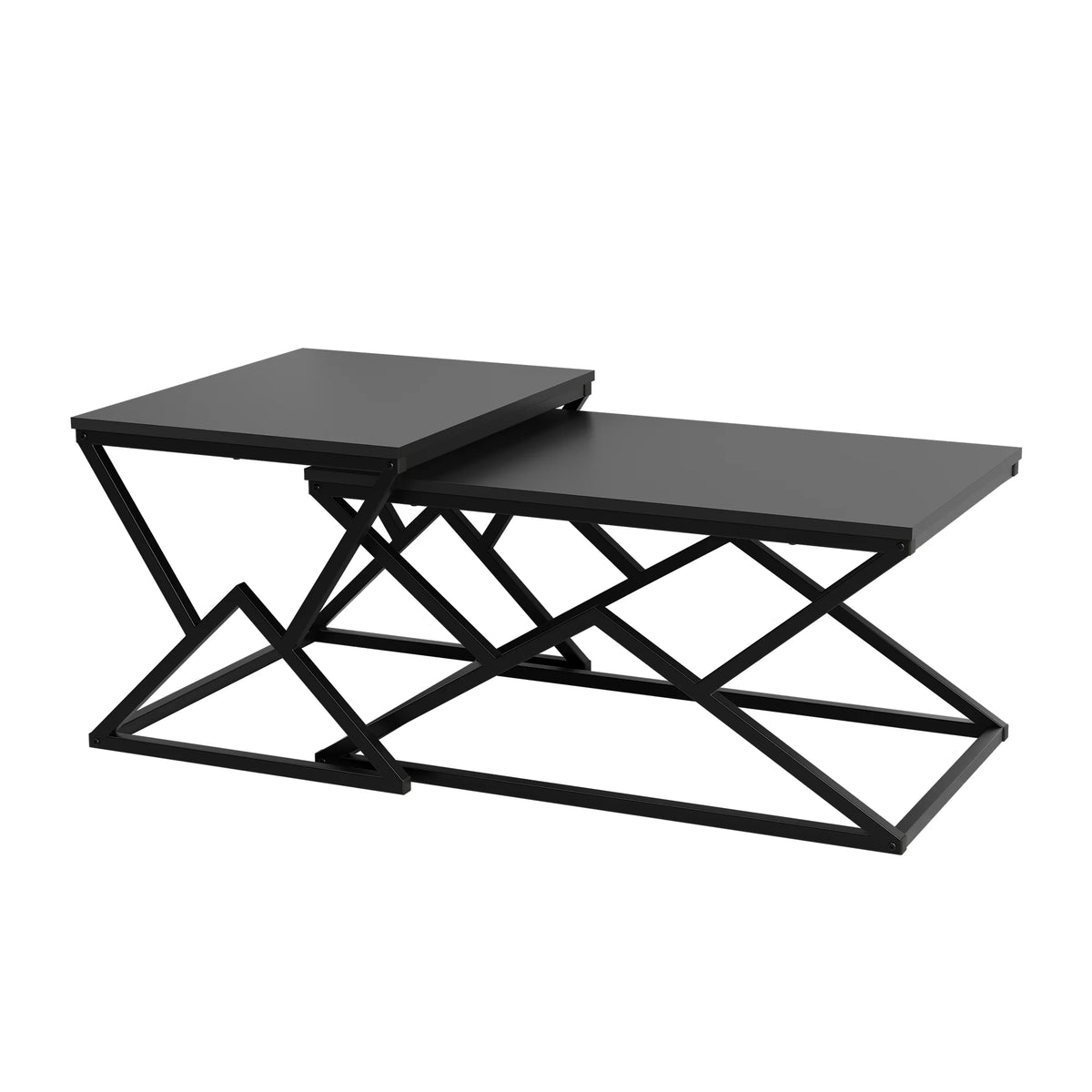 Table basse Origami 100 cm — plateau noir et structure métal filaire géométrique – finition noir