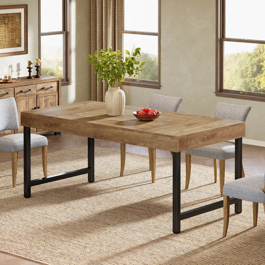 Table à manger industrielle Grange 70 cm — plateau effet chêne rustique et piètement métal noir – finition Rustic Brown