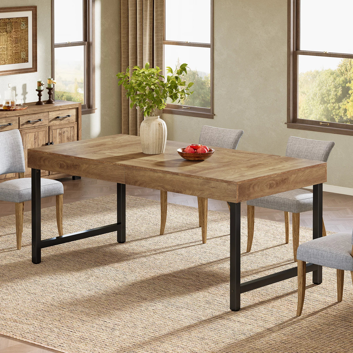 Table à manger industrielle Grange 70 cm — plateau effet chêne rustique et piètement métal noir – finition Rustic Brown