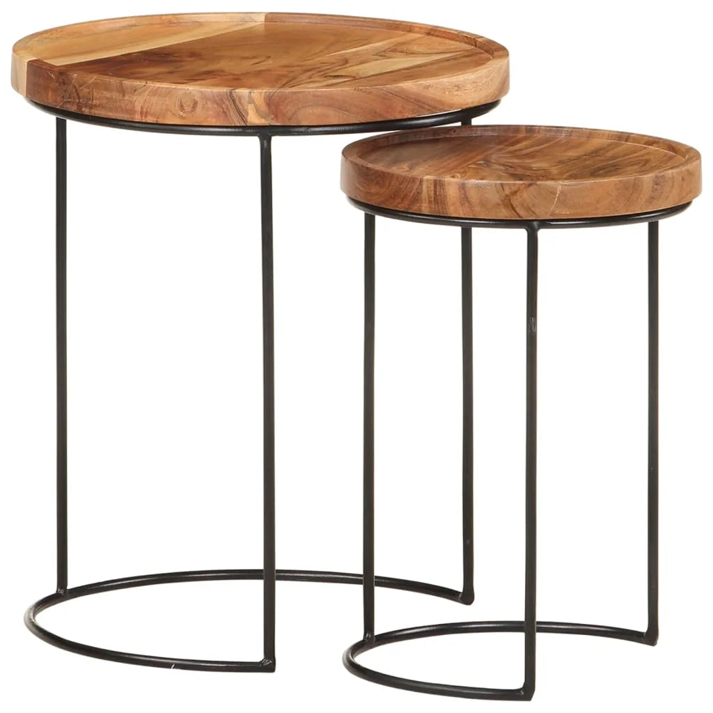Tables d'appoint gigognes — lot de 2 rondes — plateaux bois massif et structure acier noir – finition 1