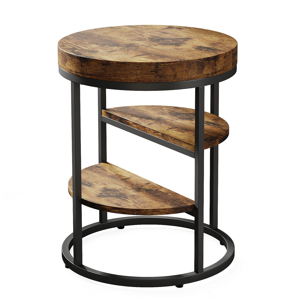 Table d'appoint ronde Gigogne 50 cm — plateau effet bois et piètement métal noir – finition Brun