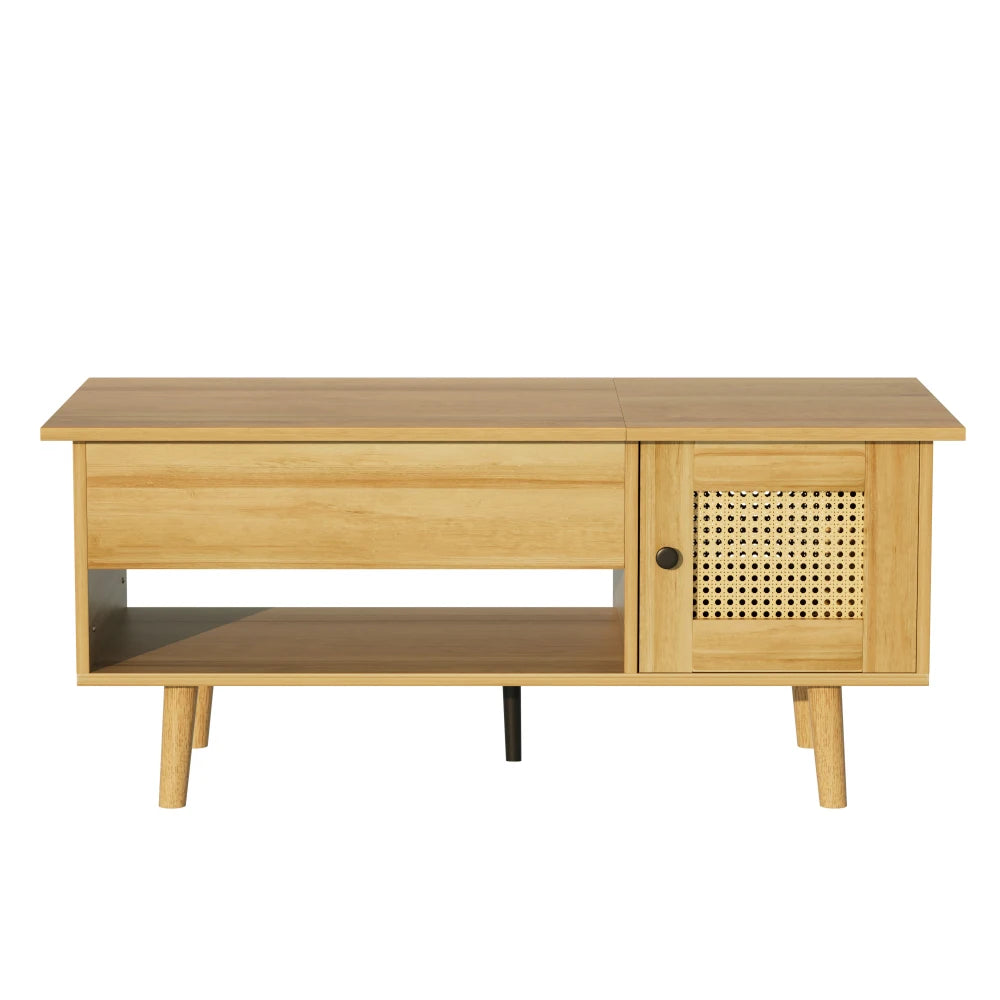 Table basse relevable bois et cannage à portes, 103 cm – finition (Wood) Particle