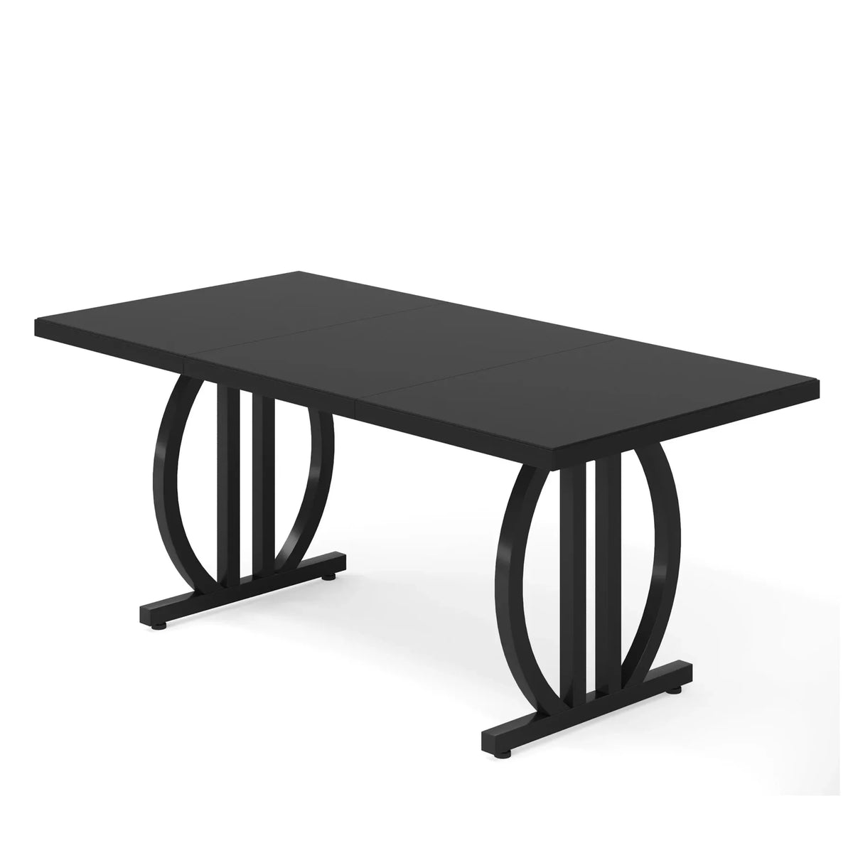 Table à manger industrielle Forge 160 cm — plateau noir et piètement métal noir sculpté – finition noir