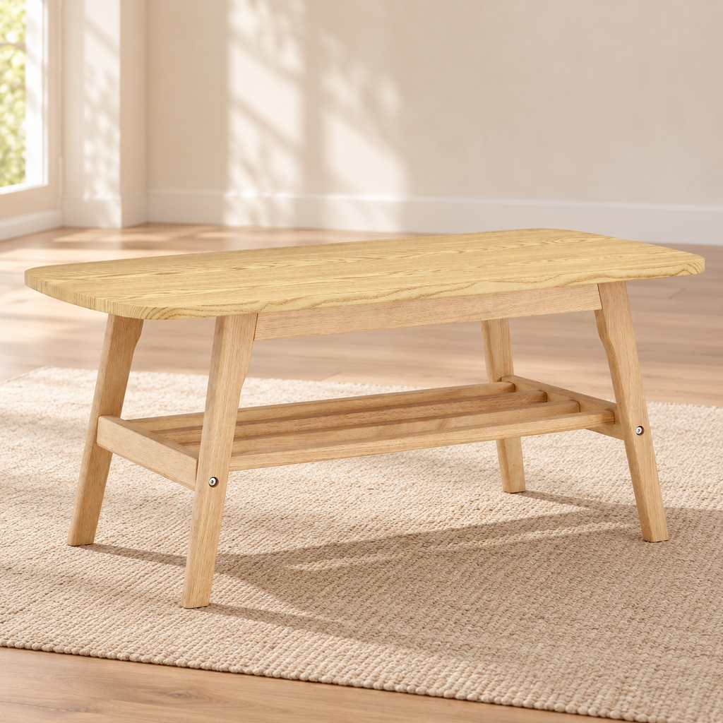 Table basse Deux Niveaux 100 cm — bois clair et tablette basse pleine — produit seul dans un intérieur de maison