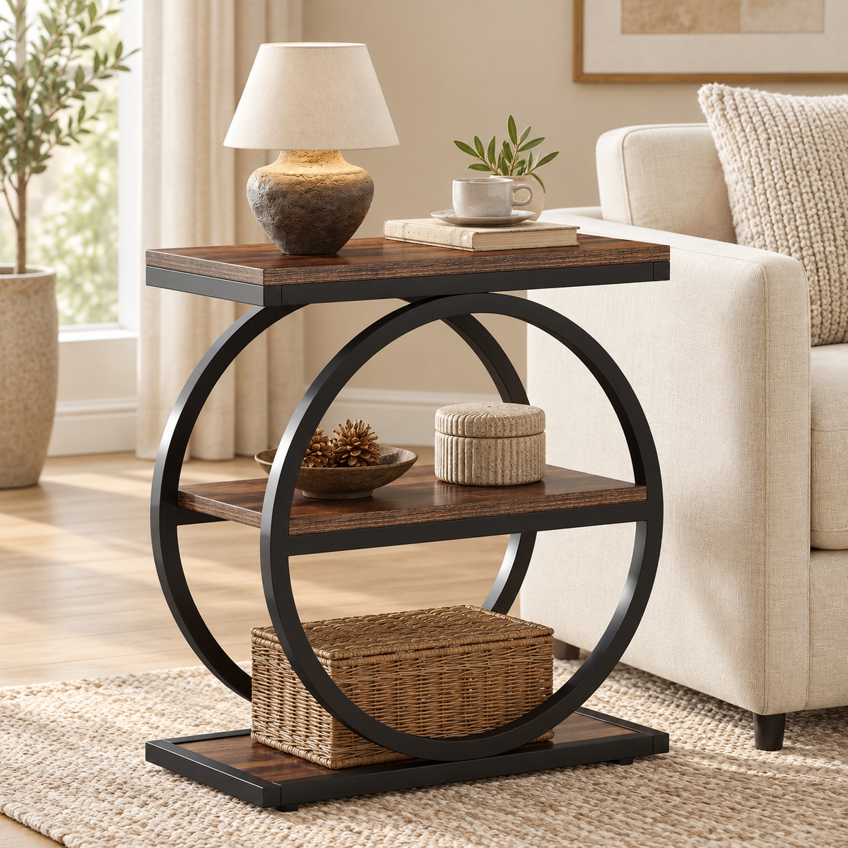 Table d’appoint Cercle à trois niveaux dans un salon contemporain