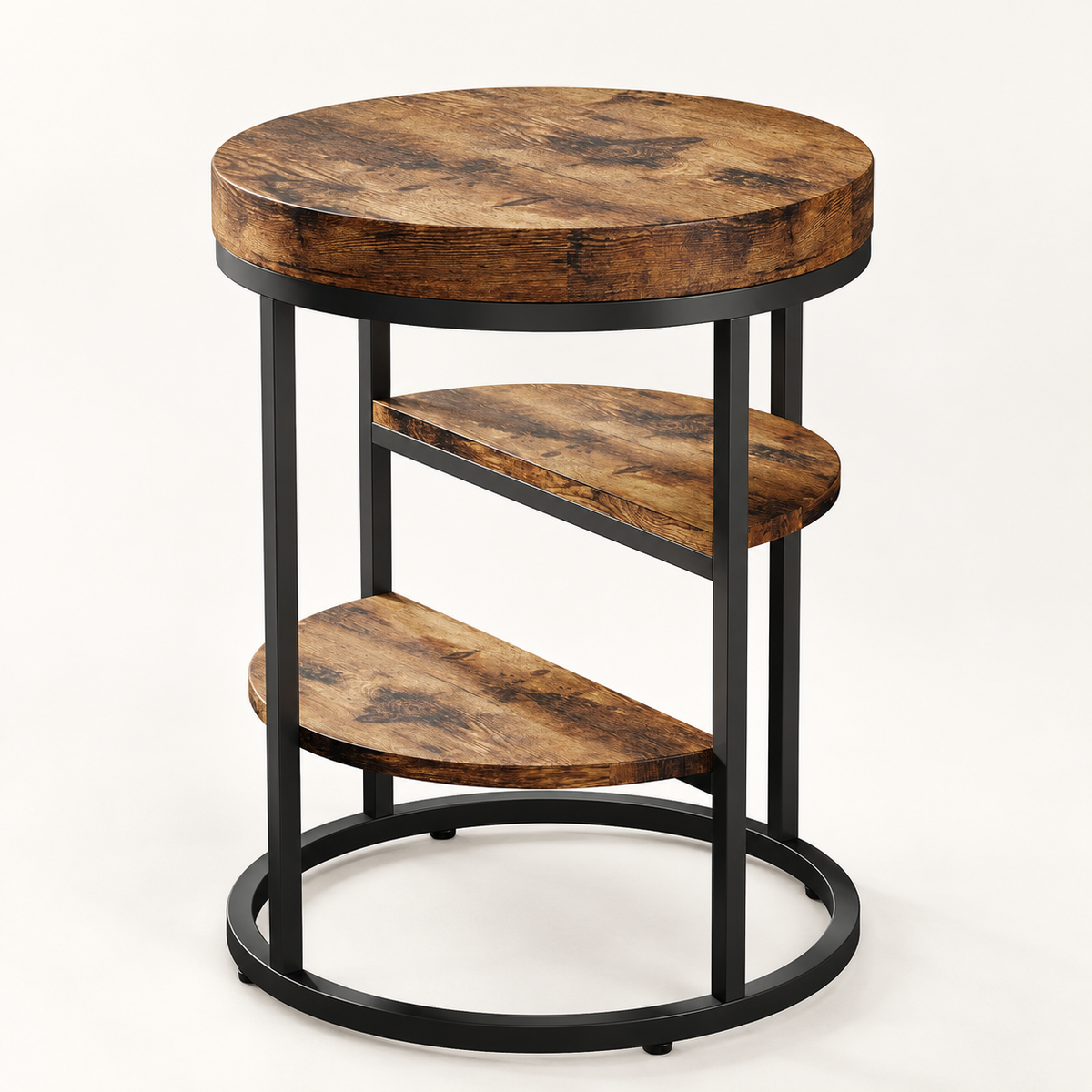 Table d’appoint ronde 50 cm avec deux tablettes demi-lune vue trois-quarts