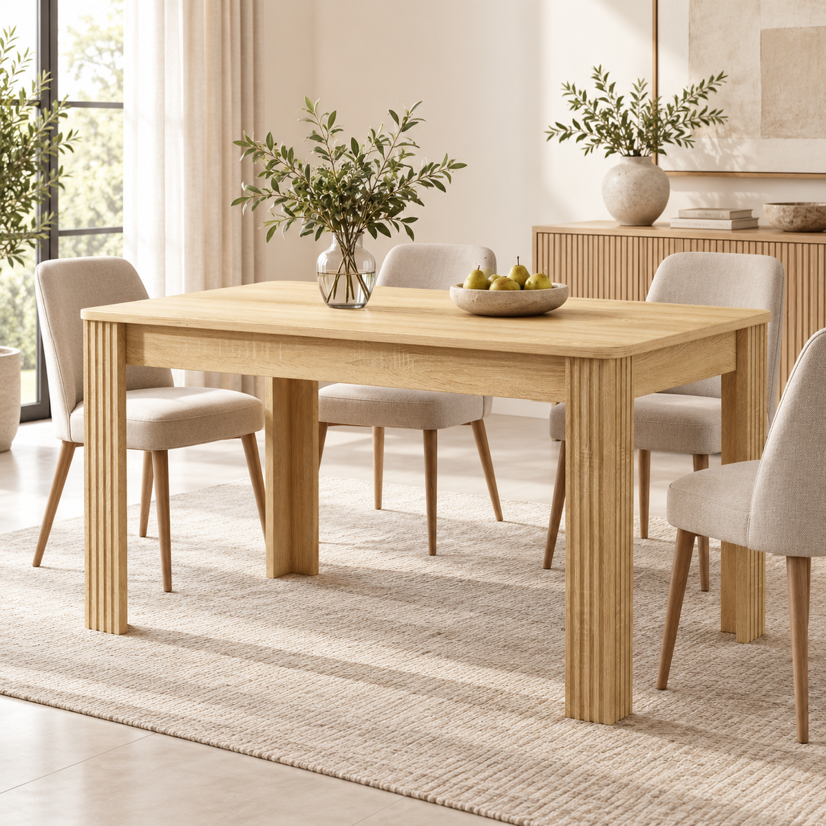 Table chêne clair dans une salle à manger contemporaine