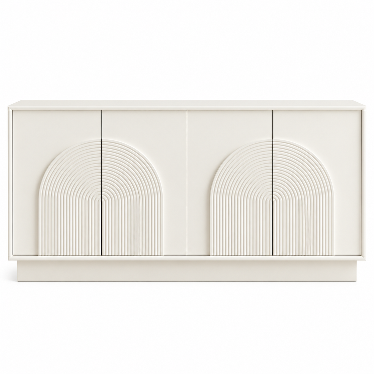 Buffet blanc mat 160 cm quatre portes à relief arqué vue de face