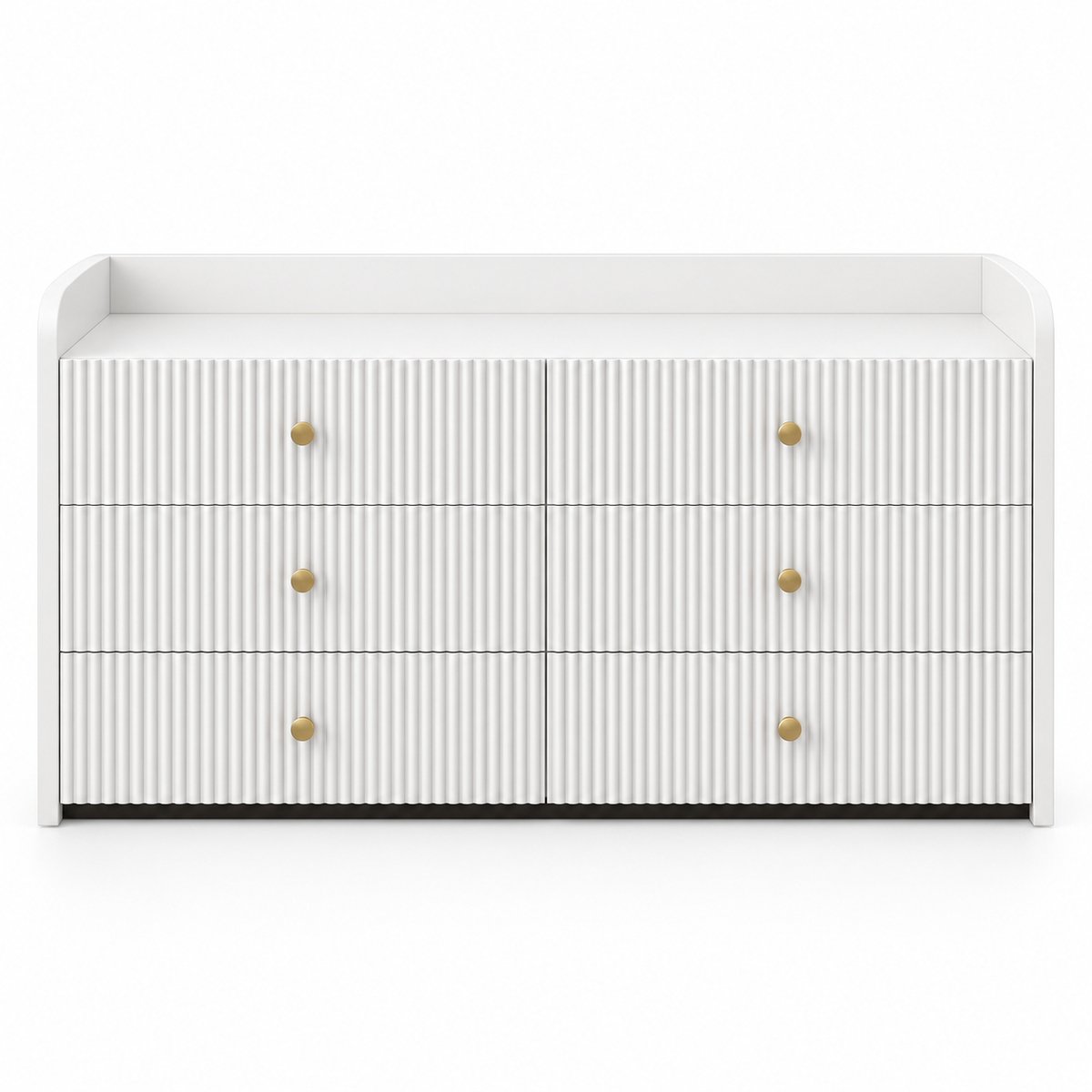Buffet blanc rainuré 120 cm six tiroirs vue de face