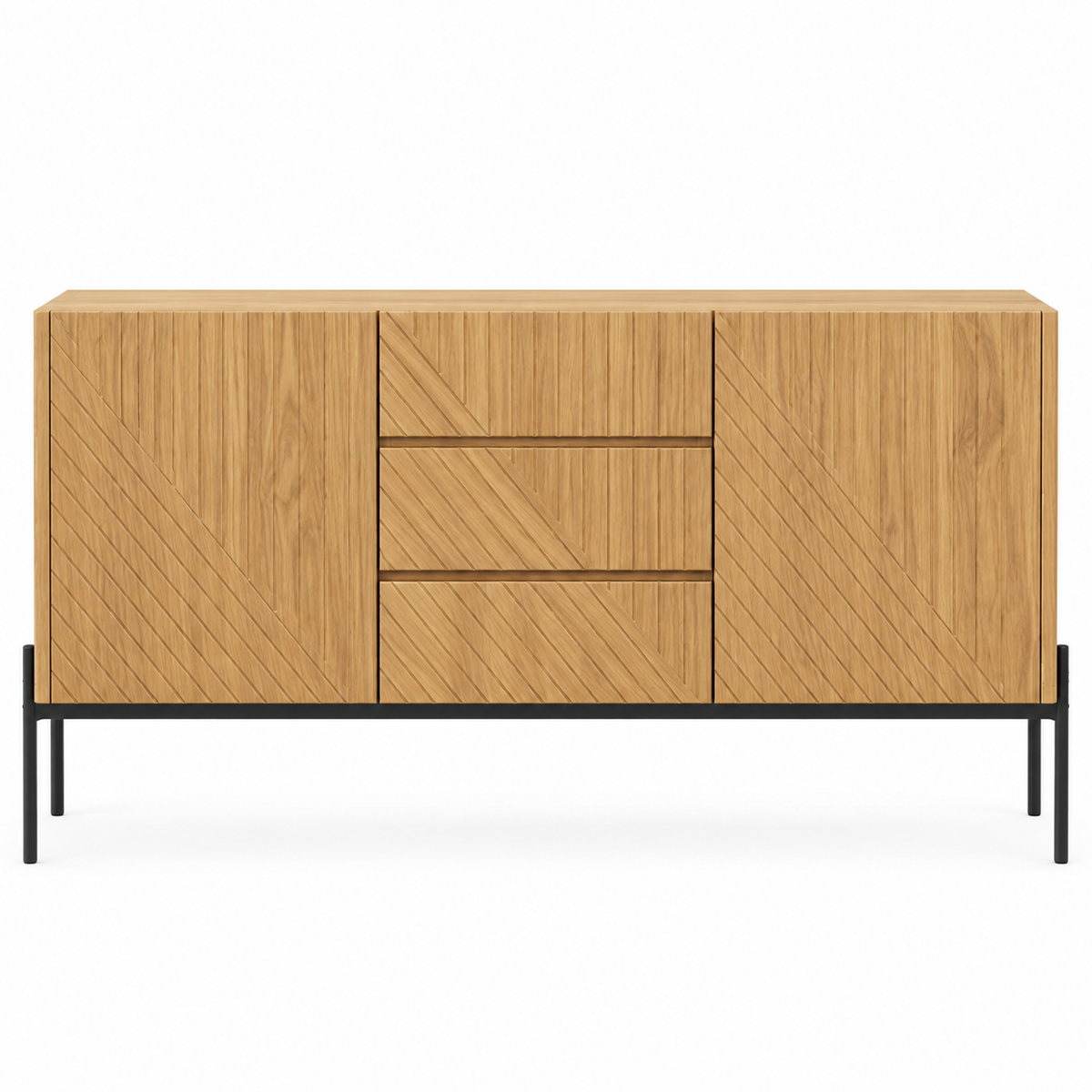 Buffet bois naturel 140 cm deux portes et trois tiroirs vue de face